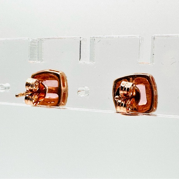 STERLING SILVER 925 Rose Gold Vermeil Stud Earrings CZ Peach & Clear Dainty - Picture 3 of 11